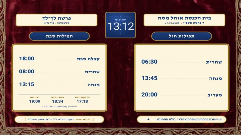הלוח על הקיר, עם שעת המנחה החדשה
